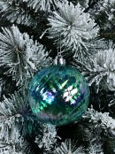 12cm Transparent Turquoise Iridescent Swirl Christmas Ball Bauble