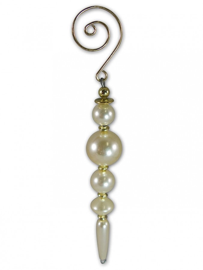Gold & Ivory Beaded Icicle Drops - 6 x 14cm