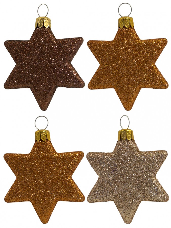 Chocolate, Bronze & Gold Glittered Star Decorations - 8 x 65mm 