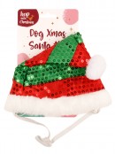 Red & Green Puppy Dog Santa Hat With Sequin Decorations Christmas Costume