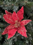 28cm Three Style Red & Gold Glitter Poinsettia Flower Christmas Tree Clip Pick