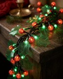 120 Green & Red LED With Holly Leaf & Berries 8 Function | 2.9m