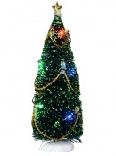 Decorated Green Glitter LED Christmas Tree Village Figurine - 24cm