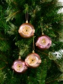 Matte Pink Baubles With Concave Side, Sequins & Frost Look Stripe - 4 x 80mm