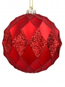 Red Diamond Pattern Textured Large Christmas Baubles With Glitter - 2 x 15cm