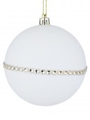 2x 95mm White & Coffee Flocked Baubles With Encrusted Diamantes