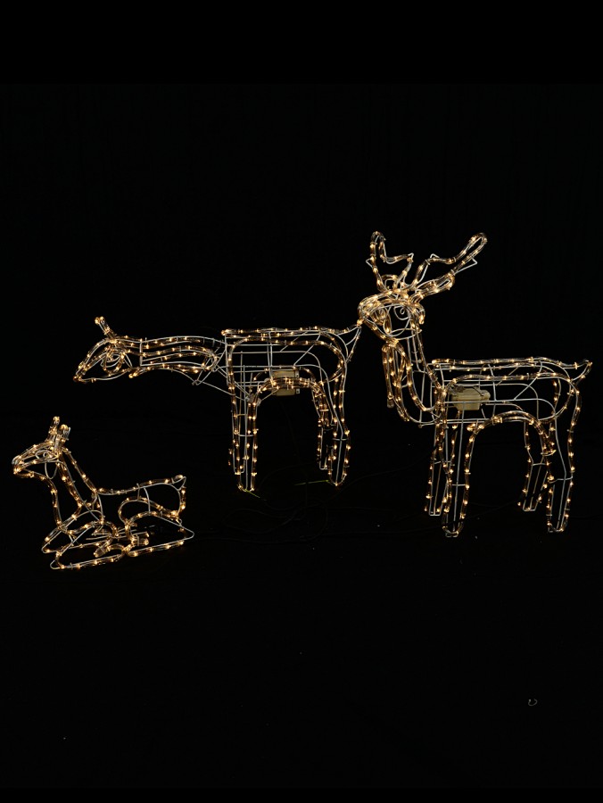 3x Neutral White LED Rope Light Animated Reindeer Christmas Light Display