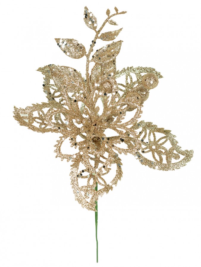 Bronze Filigree Glittered Poinsettia Pick - 15cm