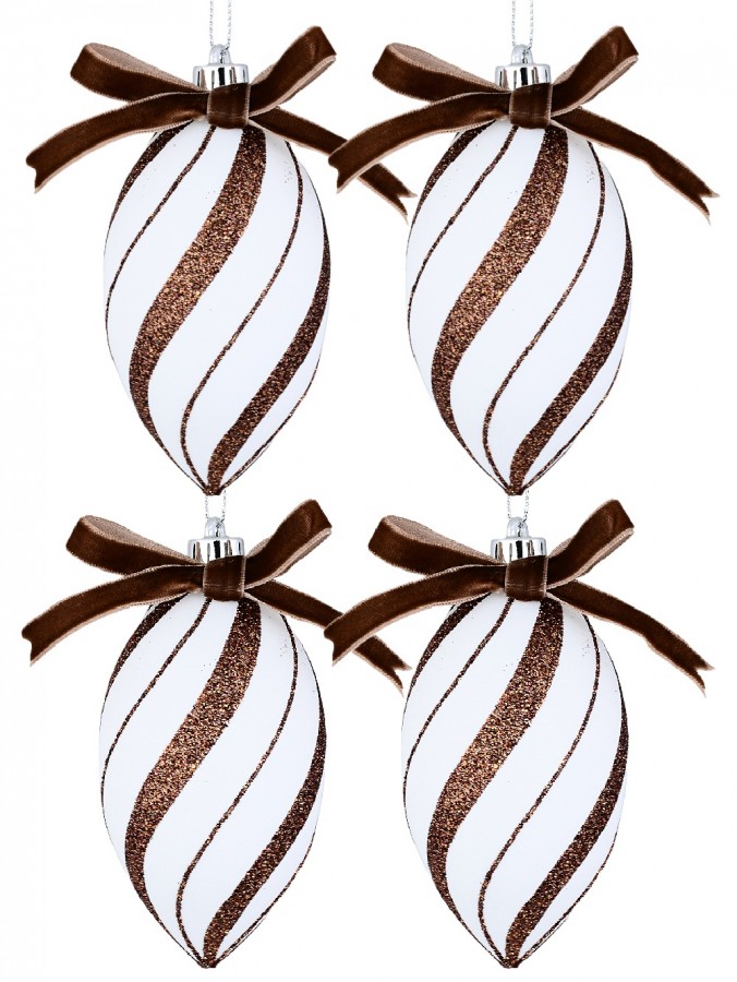 4x White & Brown Candy Swirl Whimsical Finial Drop | 12cm