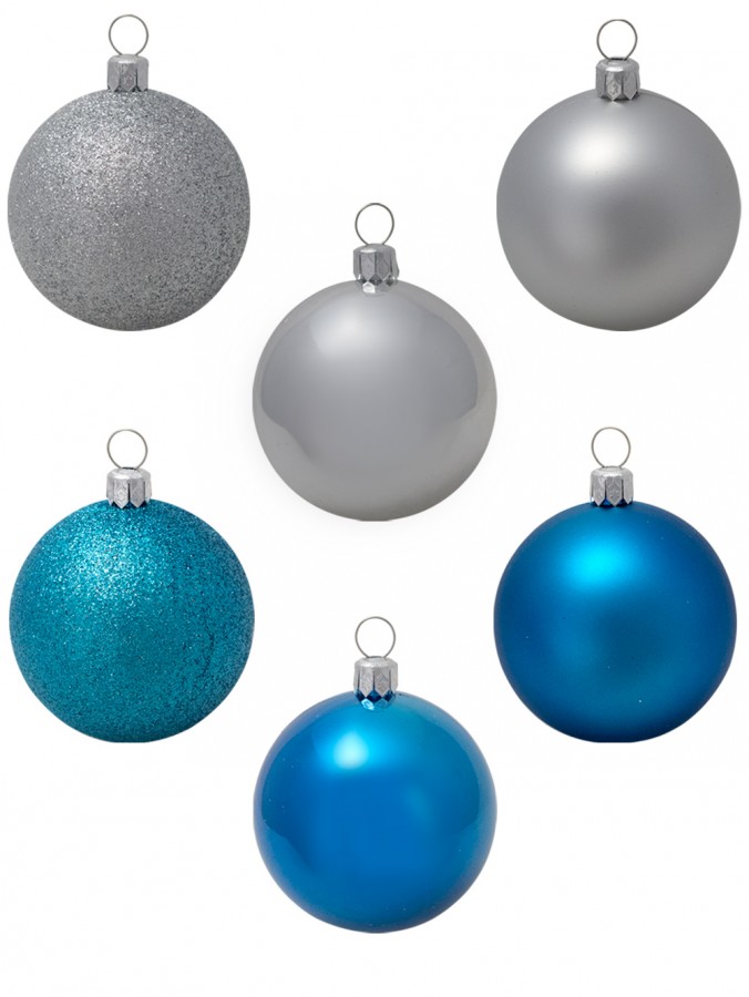 Metallic, Matte & Glittered, Turquoise & Silver Baubles - 12 x 60mm