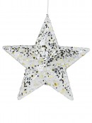Clear Pink & White Hanging Stars Decorated With Sequins & Stars - 2 x 17cm