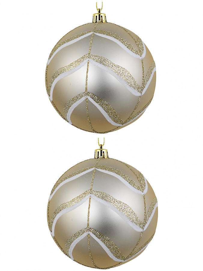 2x Champagne Gold Satin Geometric Wave Whimsical Signature Baubles | 10cm