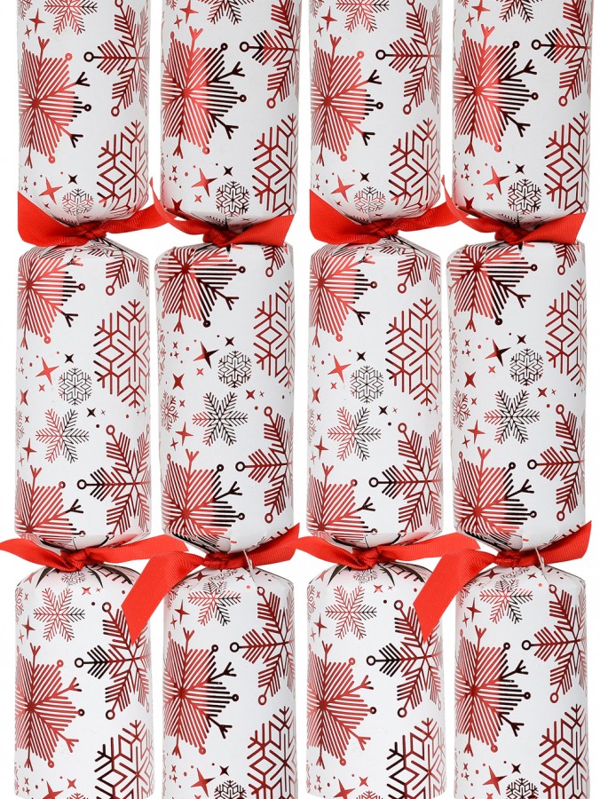 Red Snowflakes Pattern On White Christmas Cracker Bon Bons - 10 x 36cm