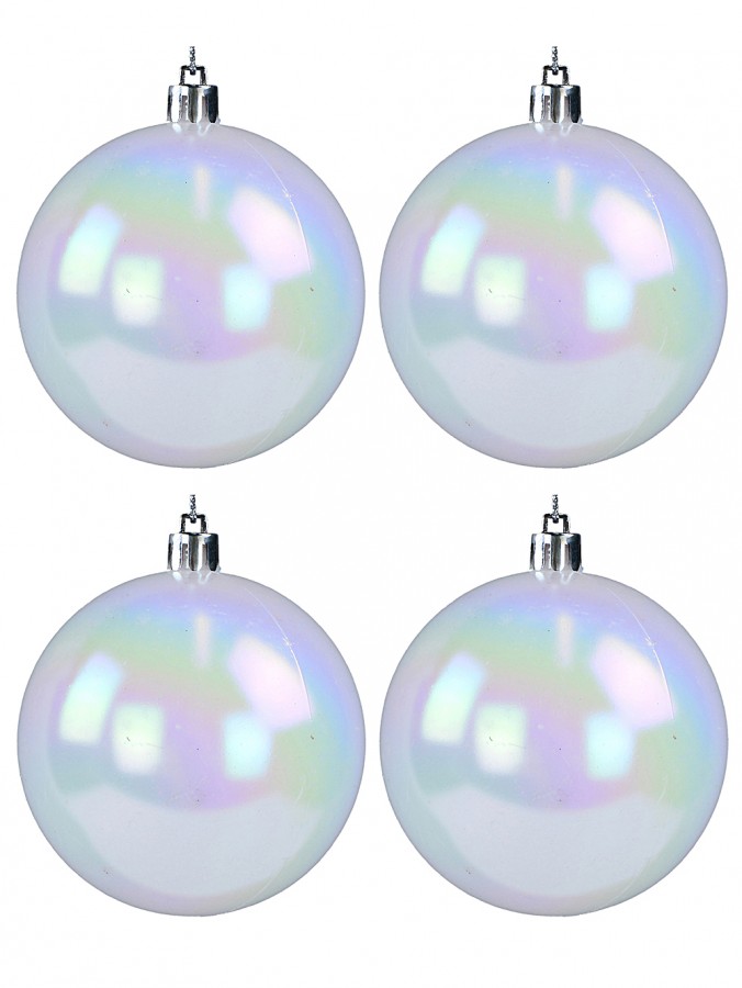 White Matte Christmas Bauble Decorations With Iridescent Tint - 4 x 80mm