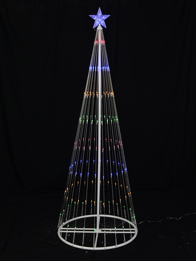 Multi Colour LED String Light Conical Christmas Tree With Blue Star - 1.9m