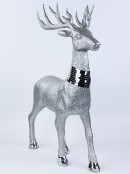 Large Silver Glitter & Mirror Tile Accented Christmas Reindeer Ornament - 76cm