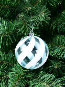 80mm White With Glitter & Clear Light Blue Candy Swirl Christmas Ball Bauble