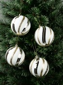 4x White Silver & Gold Swirl Whimsical Signature Ball Baubles | 10cm