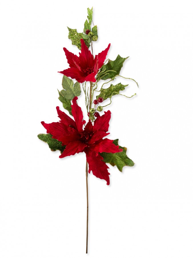 Red Poinsettia Decorative Pick With Berries, Leaves & Twigs - 79cm