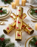 50x Maroon Reindeer On Matte Gold Christmas Bon Bons (Crackers) | 31cm