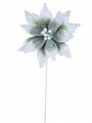 Sage Mint Ombre Velvet Poinsettia Long Stem With Silver Sequins | 30cm