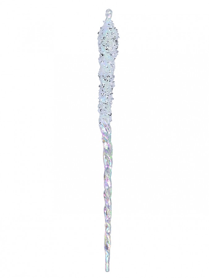 27cm Iridescent Twist Icicle Decoration With Frost & Silver Sequins