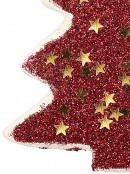 Wood Tree With Red Glitter & Stars Christmas Tree Hanging Decoration - 11cm