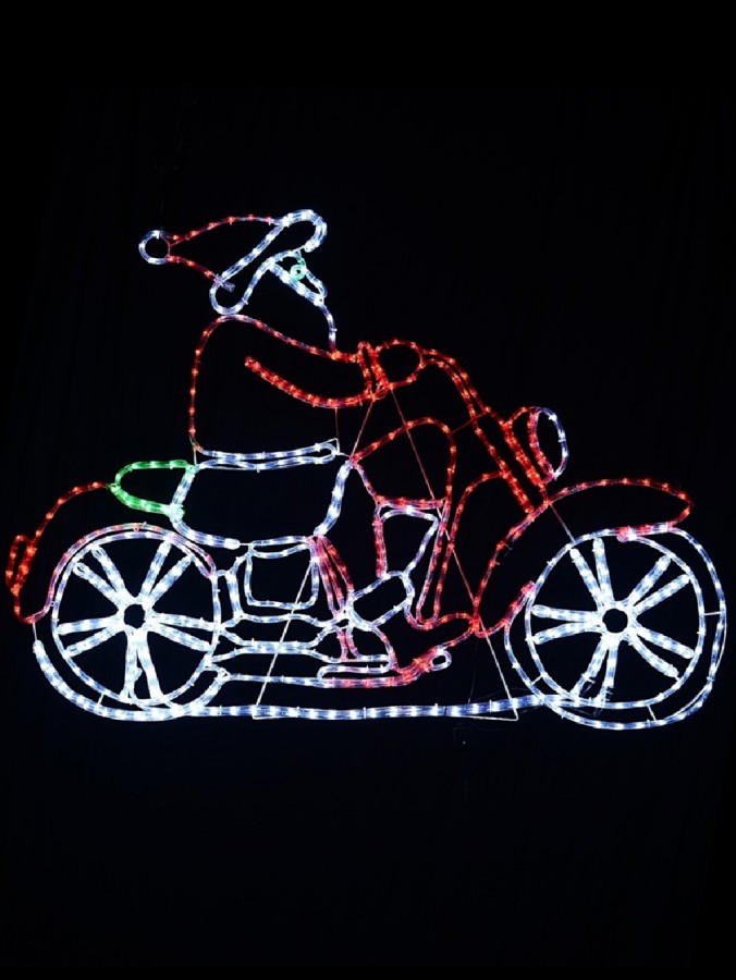 Cool White, Red & Green LED Santa Motorbike Christmas Light Display - 1.5m