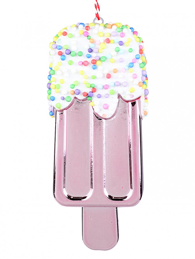 12cm Shiny Pink Popsicle With Frosting & Sprinkles Christmas Tree Ornament
