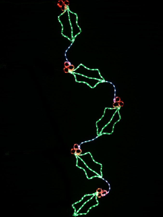 2.9m Holly Leaf & Berry Garland With Green, Red & Cool White LED Light Display