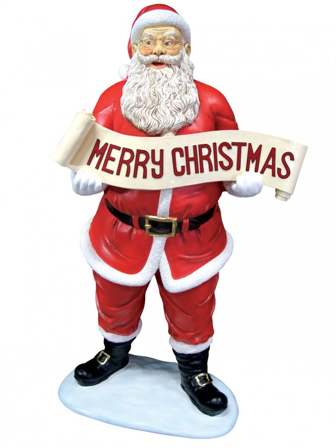 Life Size Santa Decor With Merry Christmas Banner - 1.5m
