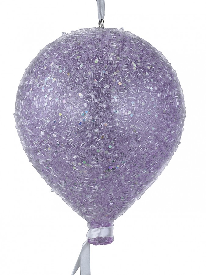 15cm Pastel Purple Sugar Balloon Christmas Bauble With White Ribbon