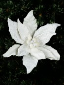 Ivory Web Mesh & Textured Poinsettia Christmas Flower Clip Pick - 30cm Wide