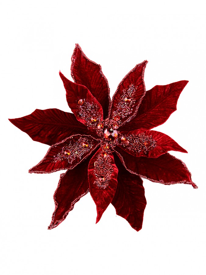 32cm Matte Gold & Shiny Champagne Poinsettia Christmas Tree Clip Pick