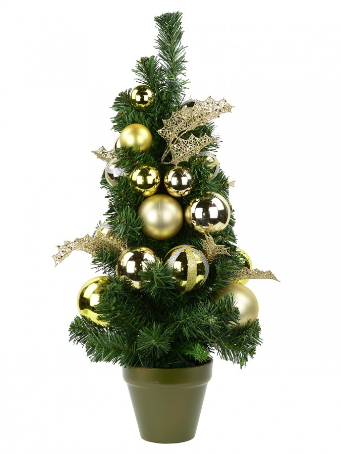 Pre-Decorated Gold & Champagne Bauble Pine Table Top Tree - 64cm