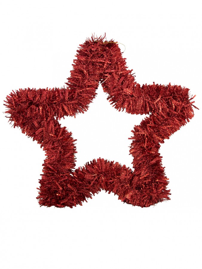 Red Metallic Tinsel Star Hanging Decoration - 48cm