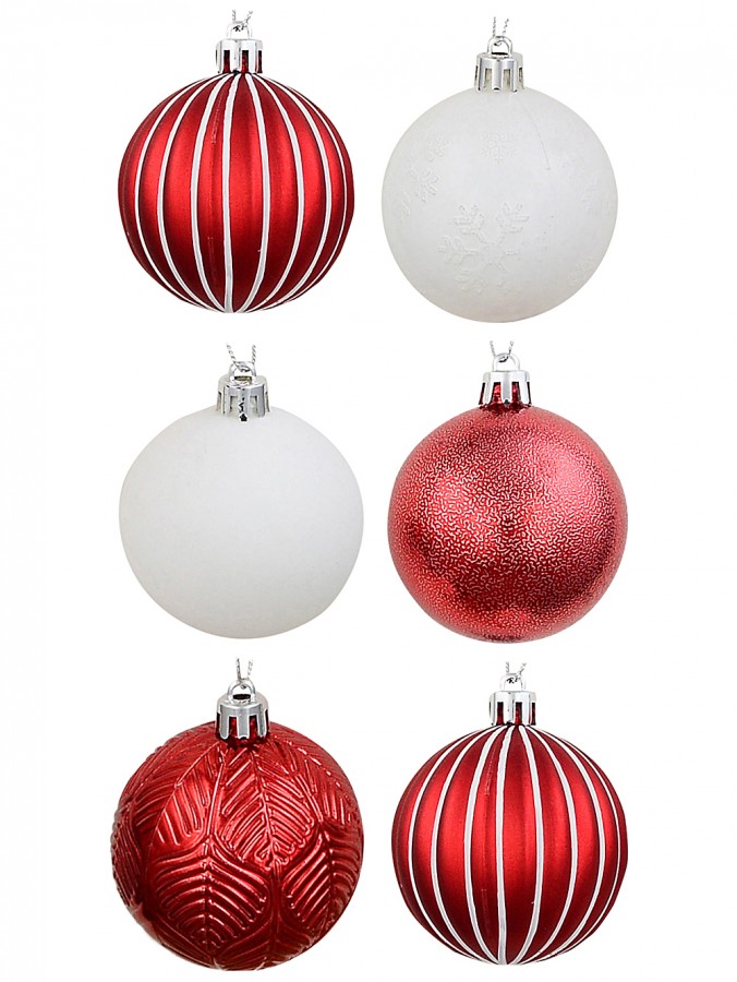47x Candy Cane Lane Red & White Mixed Texture Bauble Starter Pack | 60mm