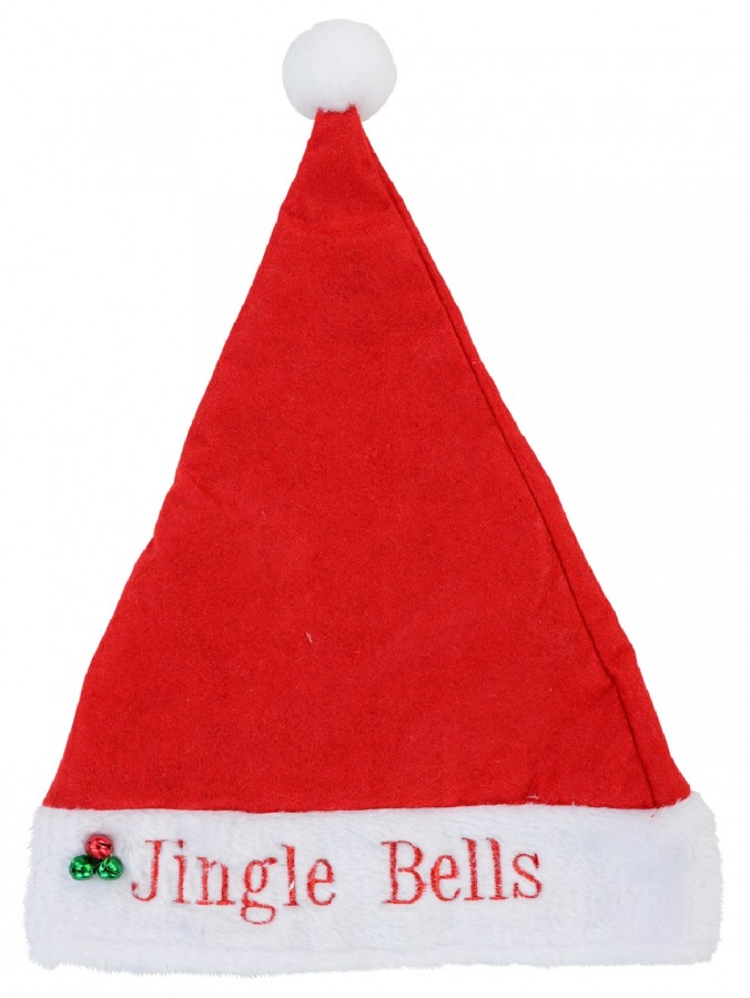 Jingle Bells With Bell Decorations Traditional Santa Hat - One Size Fits Most