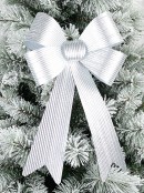 45cm Large Silver Glitter Thread Stripe Christmas Bow