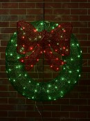 Green & Red With Twinkle LED 3D Mesh Wreath & Bow Light Display - 92cm