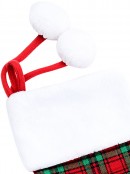 Red & Green Tartan Christmas Stocking With White Cuff & Pom Poms - 48cm