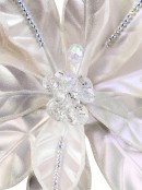 32cm Matte Pearl With Diamantes Poinsettia Flower Christmas Tree Clip Pick