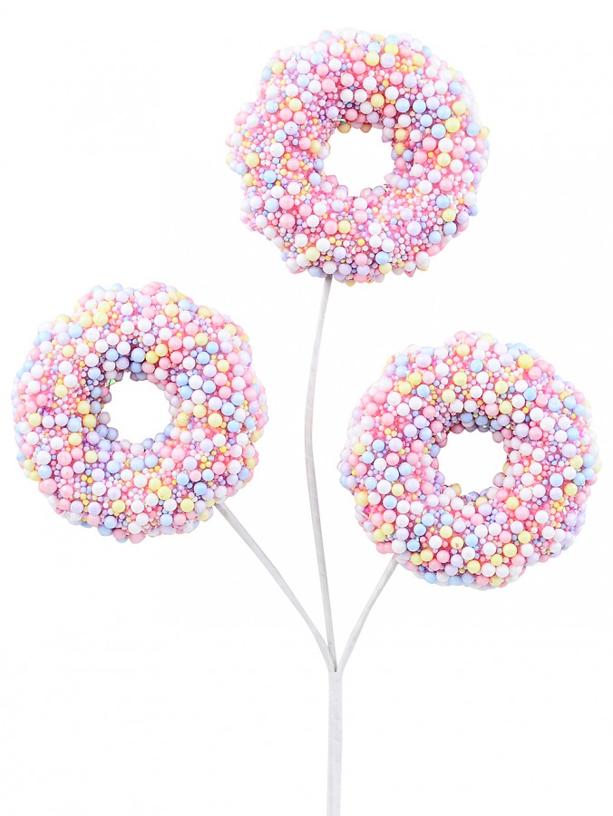 46cm Pink Doughnuts With Mixed Pastel Sprinkles Icing Long Christmas Stem