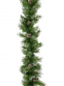 Green Pine Needle Garland With 180 Silver Glittered Tips & Pine Cones - 2.7m