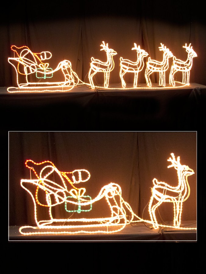 Santa, Sleigh & 4 Reindeers Rope Lights 3D - 2.4m