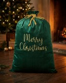 88cm Large Dark Green Velvet Merry Christmas Gold Embroidered Santa Sack