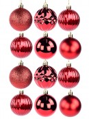 Red Assorted Shiny, Matte, Glitter & Pearl Christmas Baubles - 35 x 60mm