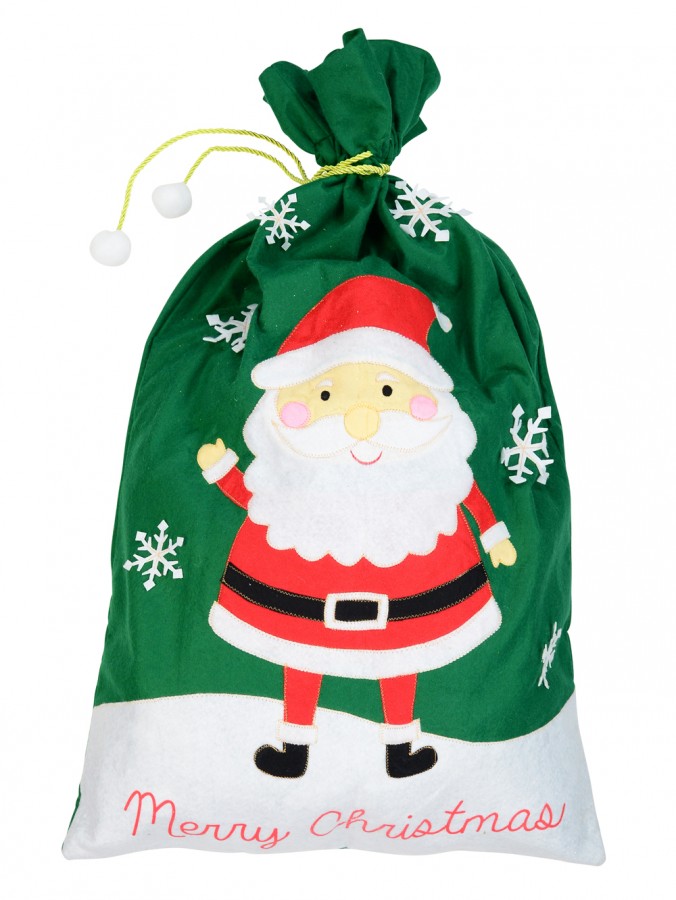 Large Felt Santa Sack With ' Merry Christmas ' Happy Santa & Snowflakes - 1m