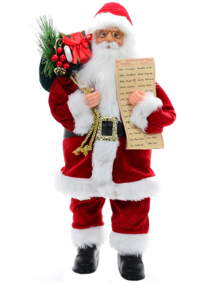 Traditional Father Christmas With Gift Sack & List Decorative Ornament - 46cm