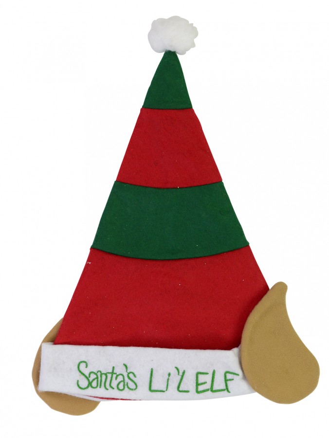 Childrens Felt Elf Hat in Red & Green with Ears - 40cm